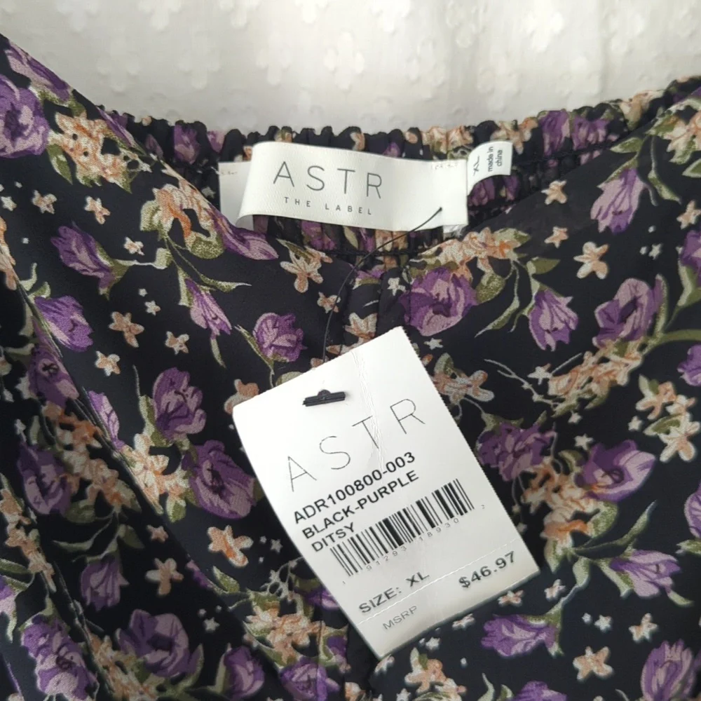 Astr Asymmetrical Floral Dress in Black and Purple Ditsy Print Women's XL - Picture 5 of 9